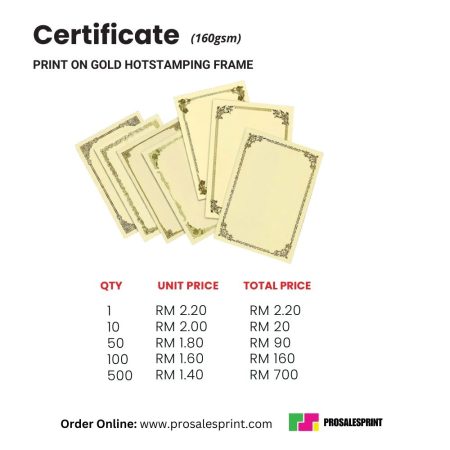 Certificate Print (Gold Hot Stamping Frame)