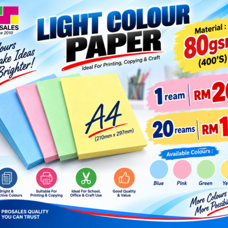 LIGHT COLOUR PAPER (80GSM - 400'S/REAM)